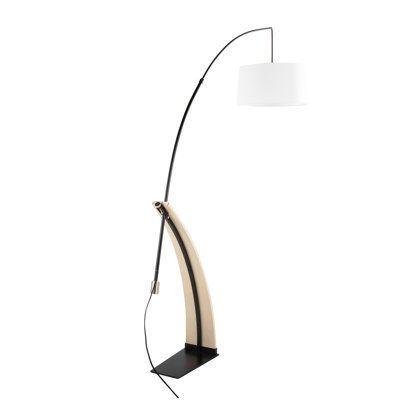 Lampe sur pied en bois naturel et abat-jour en lin blanc