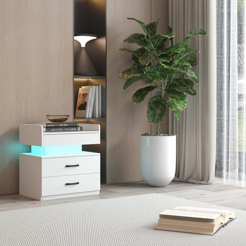1 Set Nightstand With Adjustable LED Strip Light, 2-Drawers, Large Storage Space, Suitable For Bedside Table, Coffee Table, Sofa Side Table Or End Table For Study Desk
