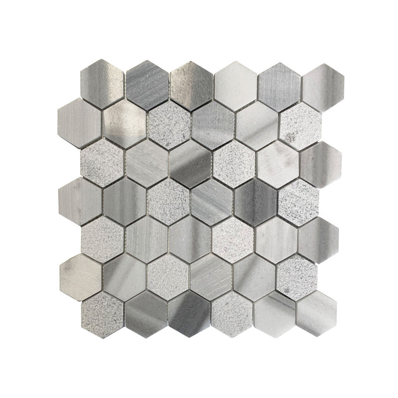 Marmala 2“ Hexagon marble mosaic Multi-Finish 12"x12" Floor and Wall