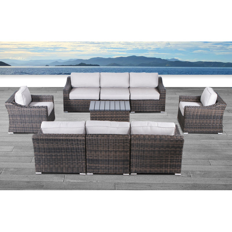 Dayse Fully Assembled 8 - Person Seating Group with Cushions |All-weather wicker sectional, Espresso
