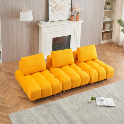 90 Inches Long Yellow , Spacious Seating For Various Environments, Spring Cushion 3, Easy Assembly, Mid-century Modern Style With And Comfortable Seats Every Occasion, To Assemble,