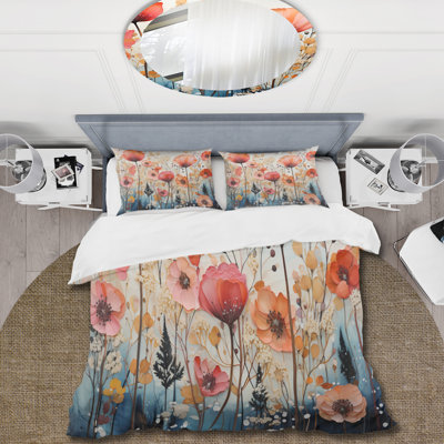 Coral Whimsical Botanical Wilds I BeddingMicrofiber / Polyester Duvet Cover Set