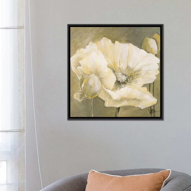 «Poppy in White II», impression sur toile, H 18 po x l 18 po x P 1,5 po, Toile avec cadre noir, Pas de tapis
