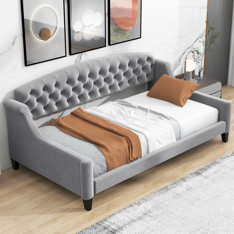 Modern Luxury Tufted Button Daybed, Gray, Twin