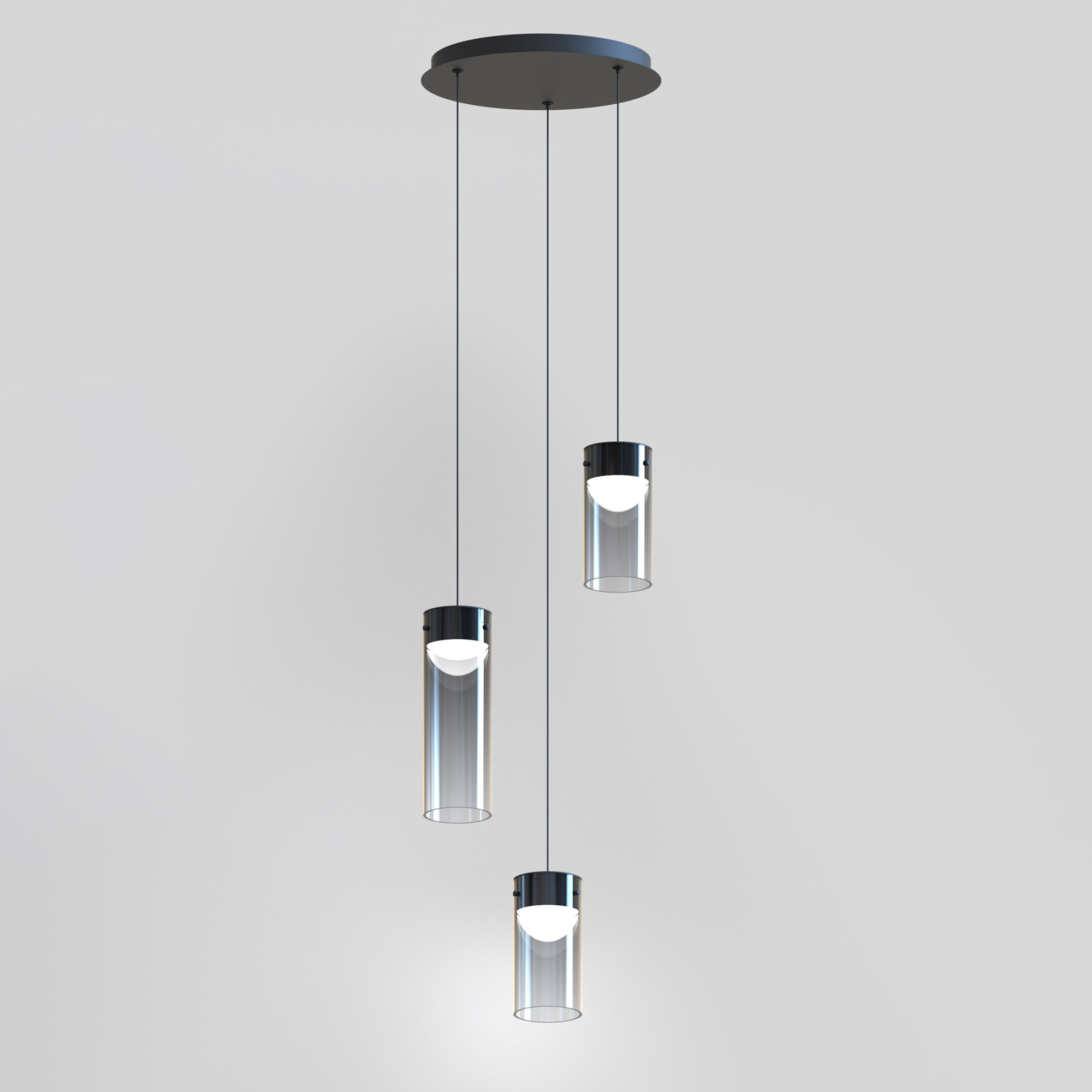 Delonda 3 Light Glass Dimmable LED Pendant, Graduating Smoke