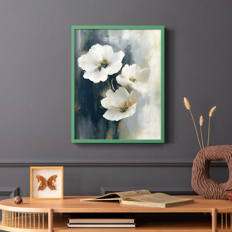 Série FLORAL dxviii - reproduction encadrée de qualité supérieure - prête à être accrochée - aucun clou requis, Vert