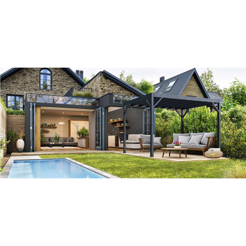 Modern Heavy Duty Black Steel 8 ft x 12 ft Pergola Kit
