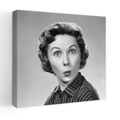 1950S Woman Making Funny Face Eyes Wide Lips Pursed As In A Kiss Or A Whistle Looking At Camera Classic Retro Vintage Wall Art