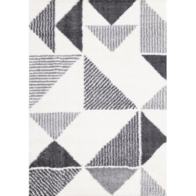 Cozy Modern Geometric Grey White Area Rug
