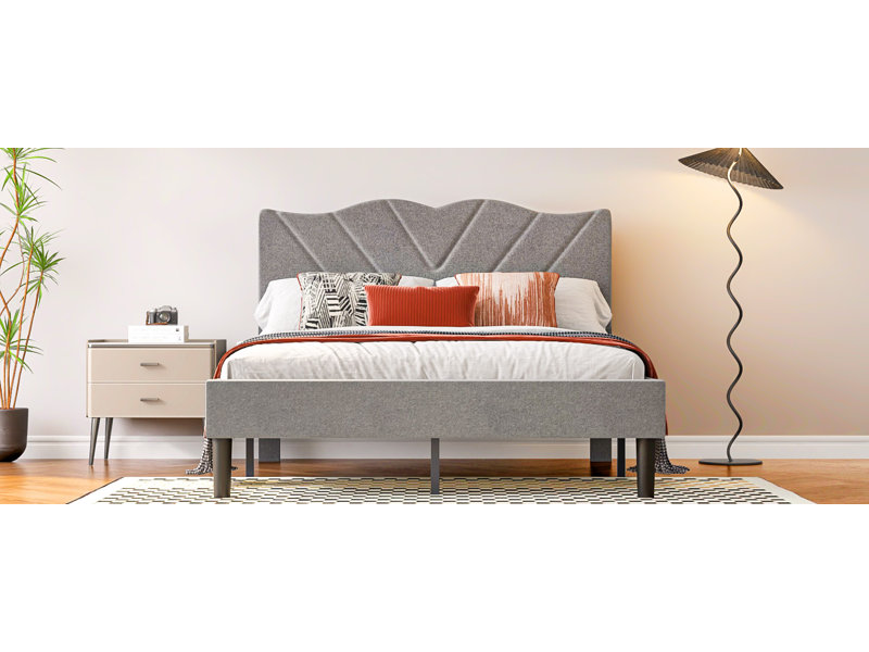 Modern Platform Bed Frame With Upholstered Headboard & Wooden Slats - No Box Spring Needed, Easy Assembly, Full