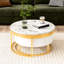 Table basse gigogne ronde Cool White & Gold avec rangement fonctionnel et espace de tiroir