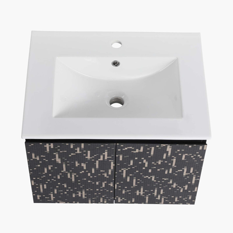 Meuble-lavabo mural 24 po avec lavabo en céramique et porte d'armoire à fermeture en douceur 24 po