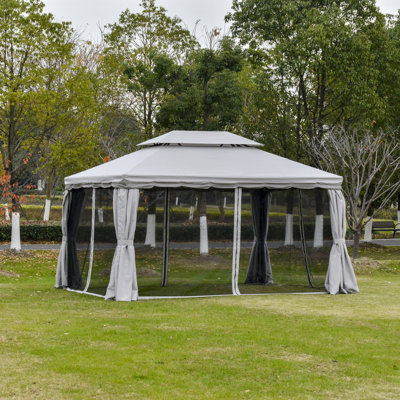 Outsunny 10' x 13' Patio Gazebo, Outdoor Gazebo Canopy Shelter with Netting and Curtains, Aluminum Frame for Garden, Lawn, Backyard and Deck, Coffee