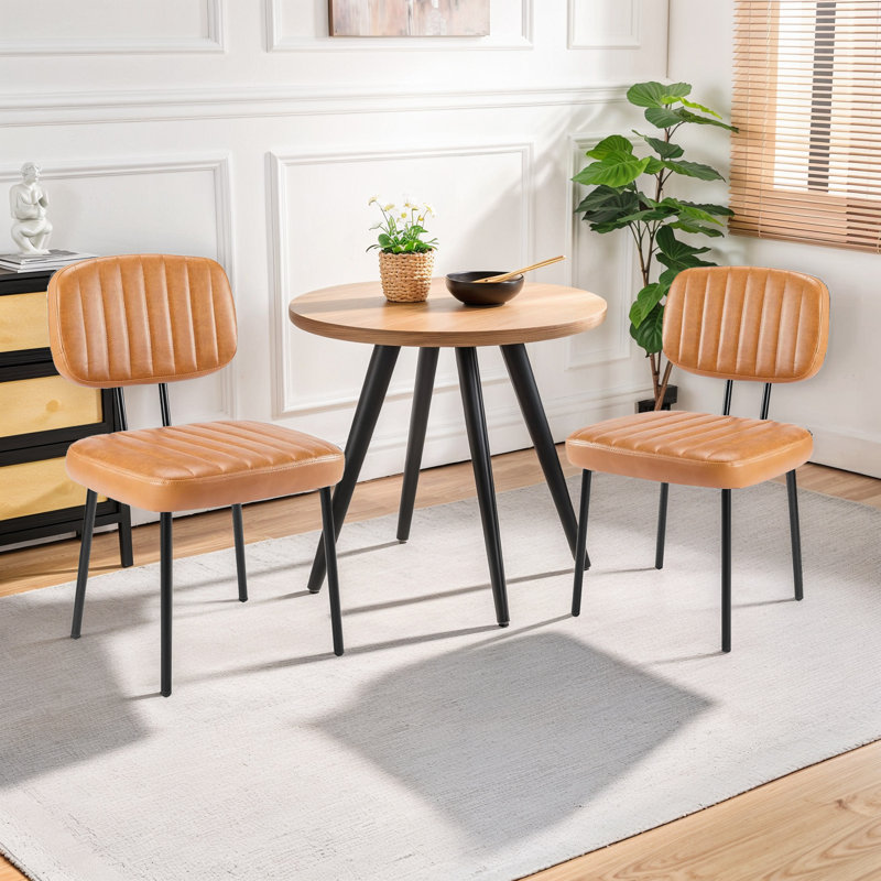 Dining Chairs Set Of 2, Upholstered Mid Century Modern Kitchen Dining Room Accent Chairs With Faux Leather Cushion Seat & Metal Legs For Kitchen, Living Room