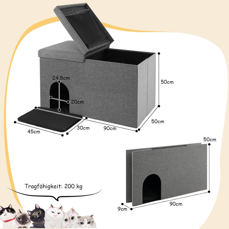 Litter Box Enclosure, Grey/Brown/Blue