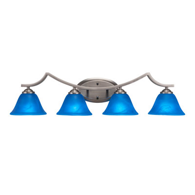 Zilo 4 Light Bath Bar Shown In Graphite Finish With 7" Blue Italian Glass