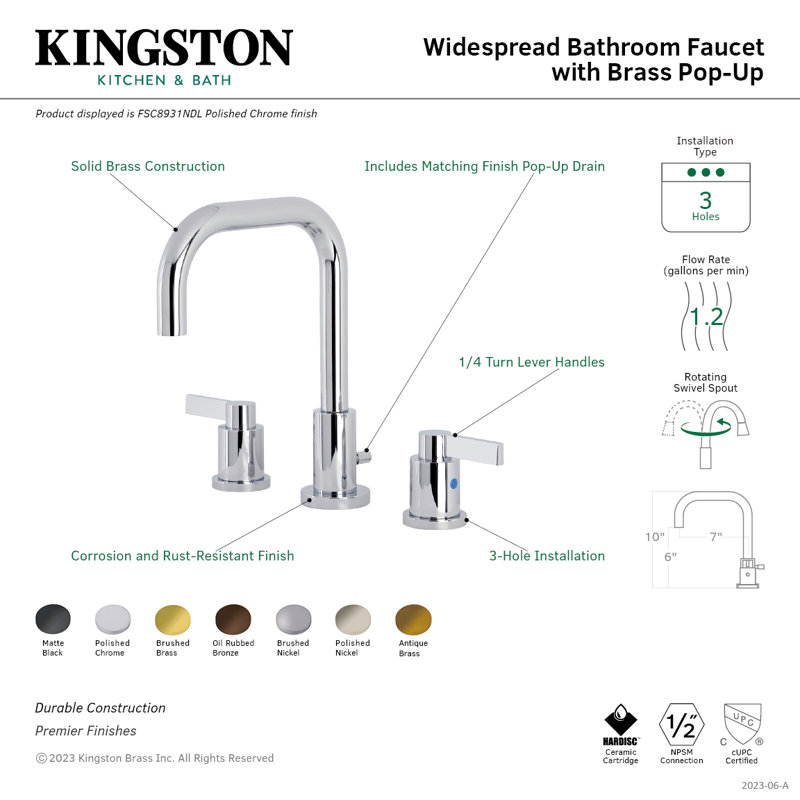 Robinet de salle de bain espacé en laiton Kingston avec robinet escamotable en laiton NuvoFusion Kingston, Antique Brass