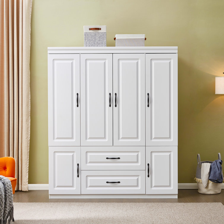 Saloma Solid Manufactured Wood Armoire, White, 74“ H x 63" W x 20" D, ( incomplete only one box)