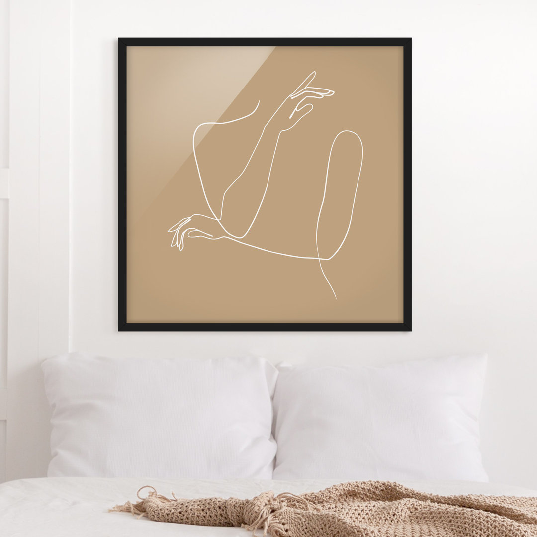 Gerahmter Kunstdruck Line Art Hands Woman Beige