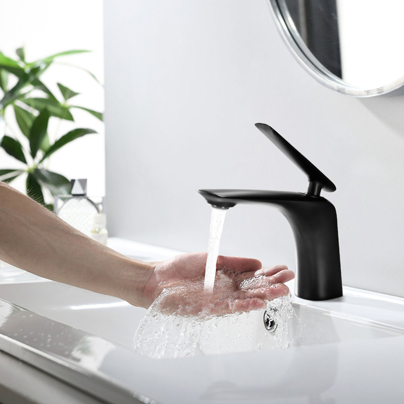 Robinet de salle de bain noir mat, robinet en laiton à poignée simple avec revêtement anticorrosion pour robinet d'évier et de lavabo, aérateur inclus, idéal