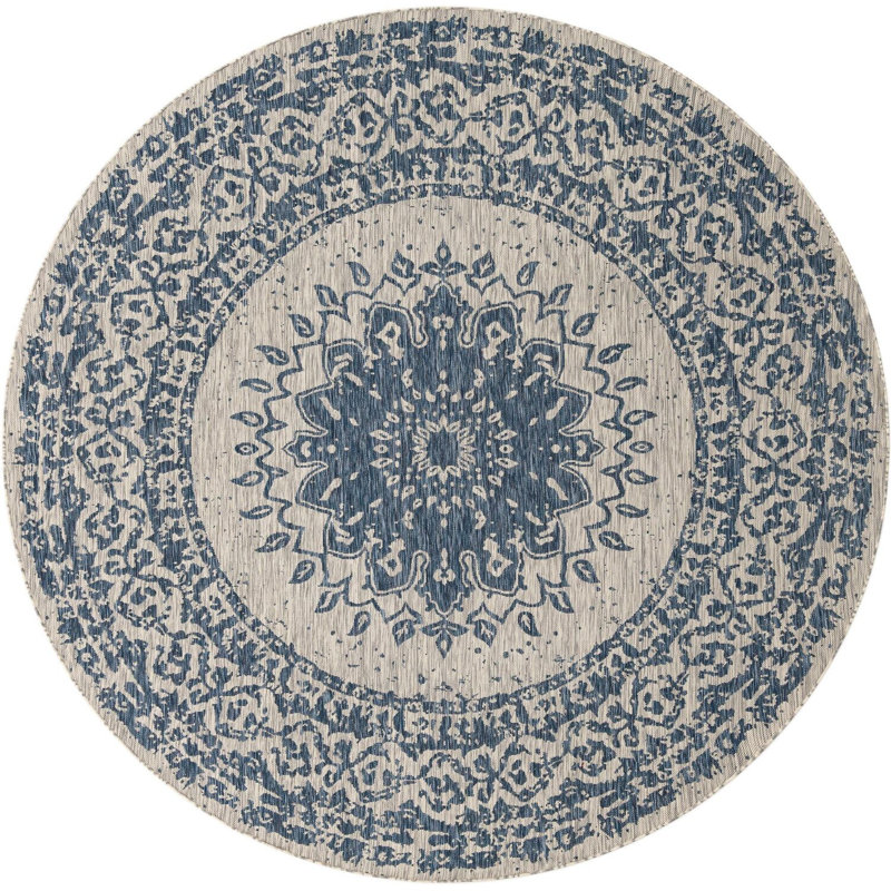 Contemporary Hitchens Area Rug Blue Color, Round 10'