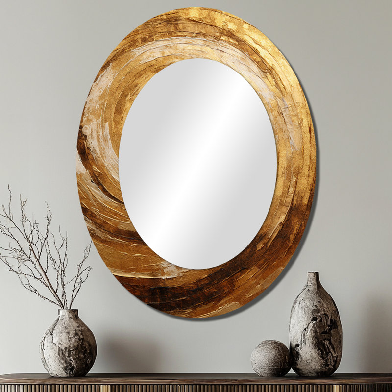 Brown Gilded Mocha Spiral II - Large Oval Wall Mirror On Metal, 40" x 30"