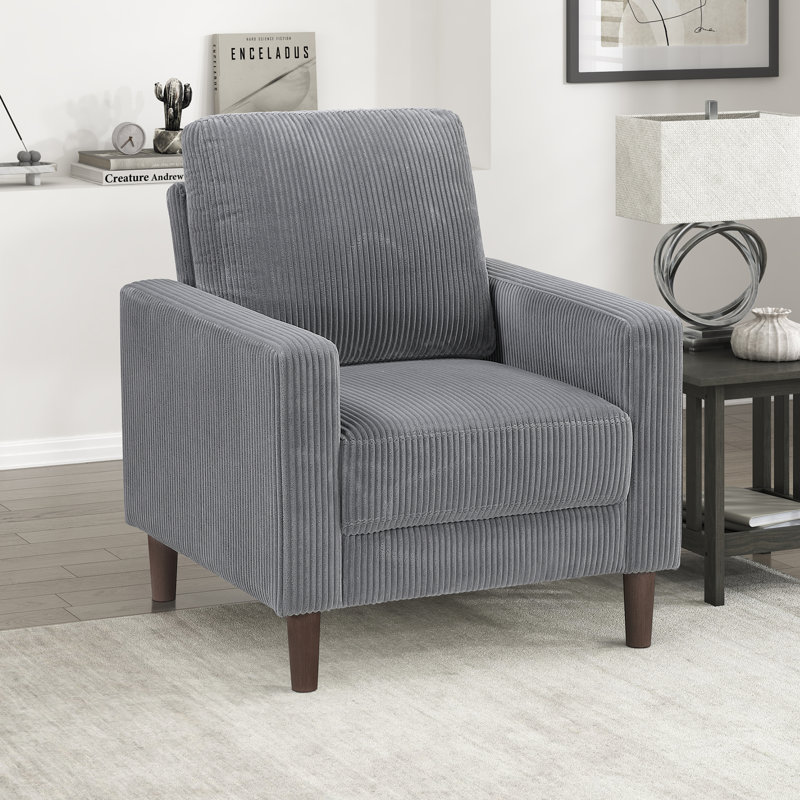 Chaise avec accoudoirs carrés modernes et contemporains de 32 po Rachelle - Chaise rembourrée en velours côtelé, structure en bois massif durable et contreplaqué, pieds élégants en faux bois exposés