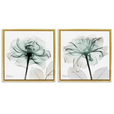 Serene Emerald Rose 2pc Floating Frame Set, design by Albert Koetsier