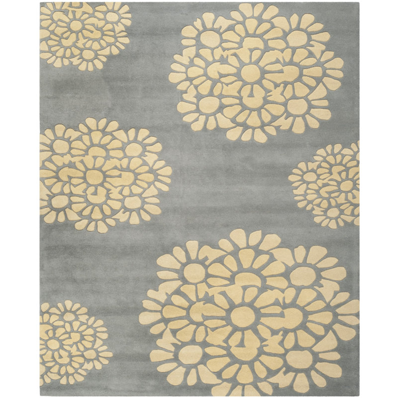Coreatha Hand Tufted Wool/Cotton Floral Rug in Cement, Rectangle 9' x 12'