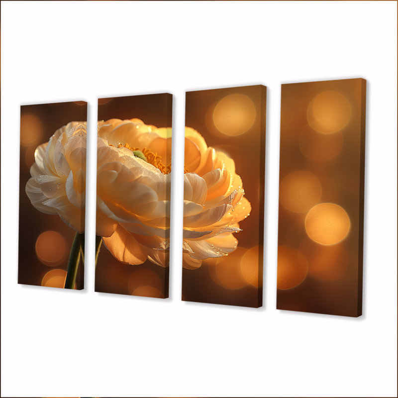 Hour Glow Golden Ranunculus - ensemble d'art mural sur toile Renoncule, H 32 po x l 64 po