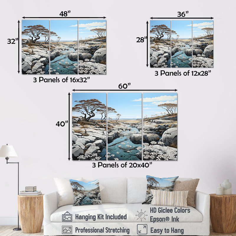 Ensemble de salon d'art mural Wild River Landscape - Coastal Coral Under Water, Toile tendue, H 28 po x l 36 po x P 1 po