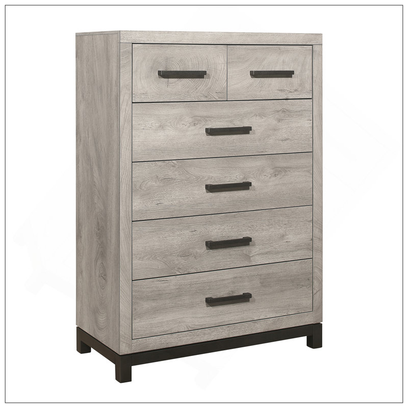 Commode de chambre à coucher bicolore à finition grise 1 pièce avec 5 tiroirs de rangement