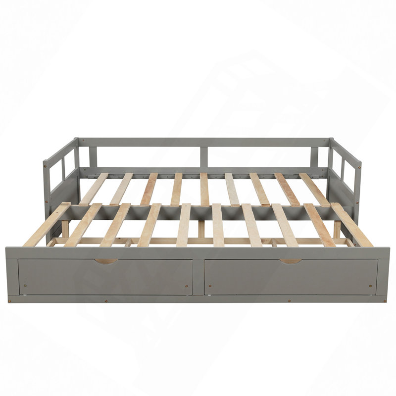 Lit de jour simple en bois massif avec couchette Brylen, Gris