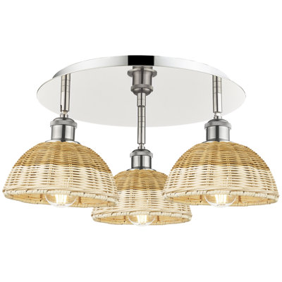 Ballston - Bristol Natural II - 3 Light 19" Flush Mount - Polished Nickel Finish - Natural Shade