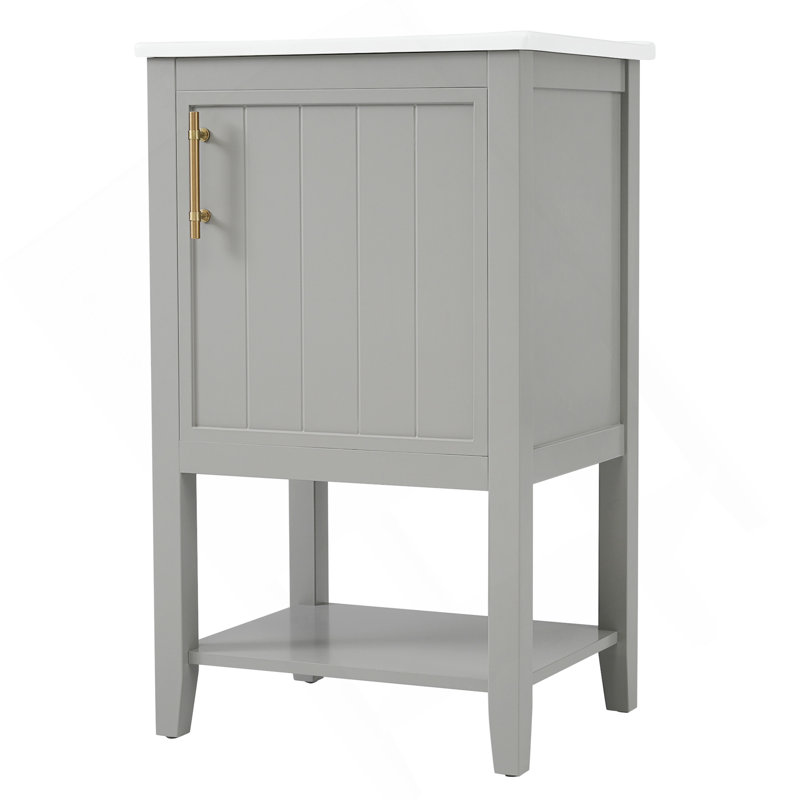 Meuble-lavabo de 20 po avec lavabo, armoire de salle de bain avec porte à fermeture douce, support de rangement et tablette ouverte, gris (ancien SKU: WF308492AAE / N725P220604E)