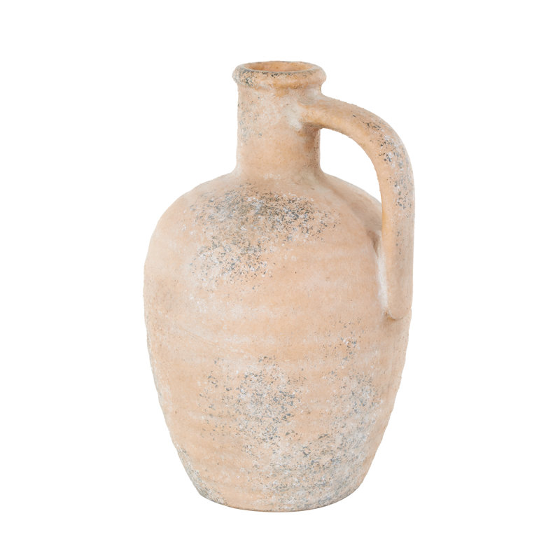 Cole And Grey Ceramic Antique Style Distressed Decorative Vase With Handle, 11.5" H x 7" W x 6.5" D