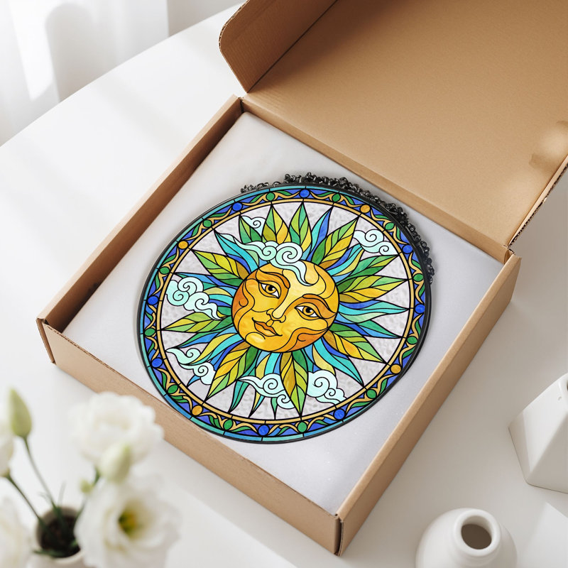Panneau de vitrail Sun Face ， 7,8H, H 7,8 po