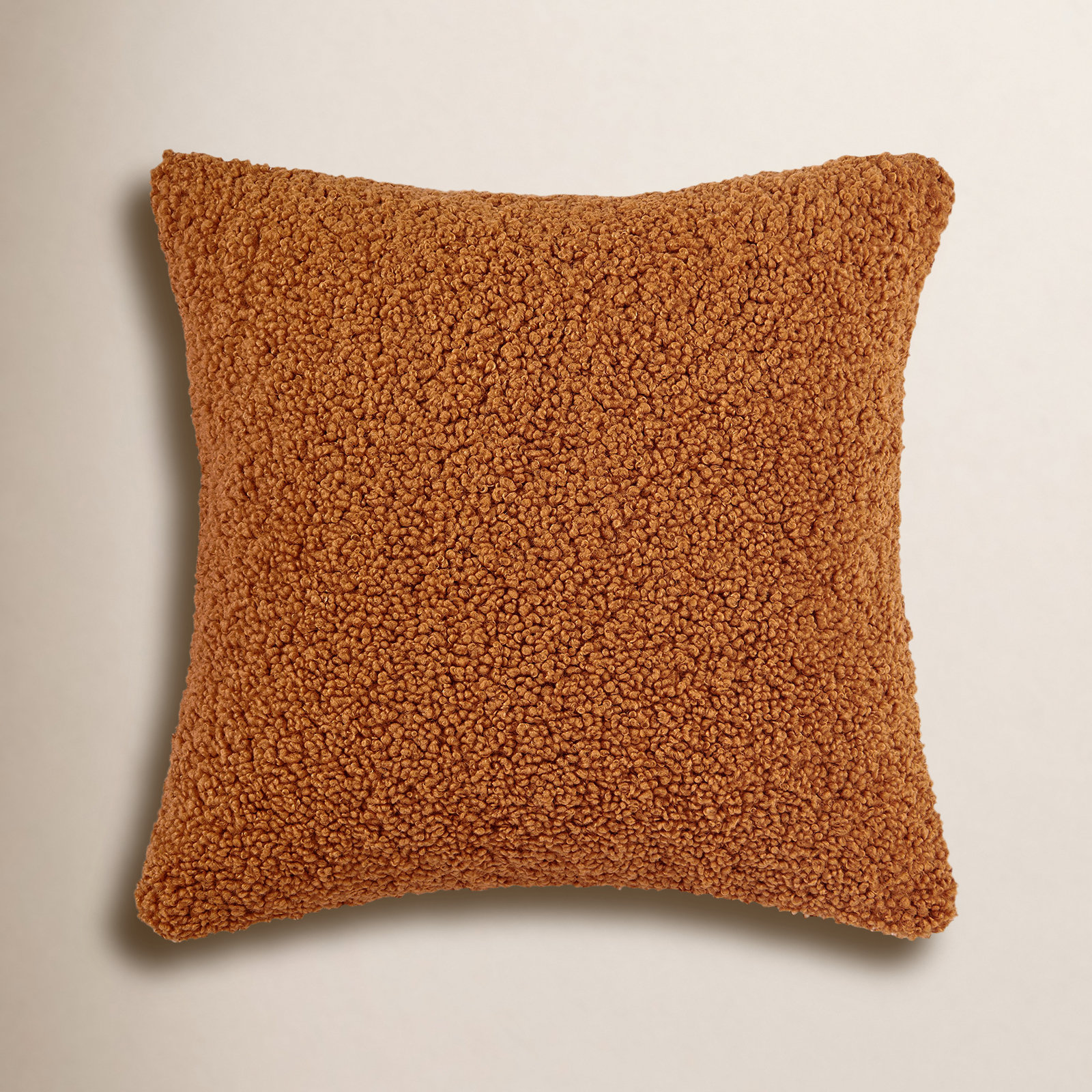 Teddy Soft Plush Textured Boucle Cozy Fluffy Classic Chic Modern Rustic Decorative Pillow, Caramel, 18"H x 18"W