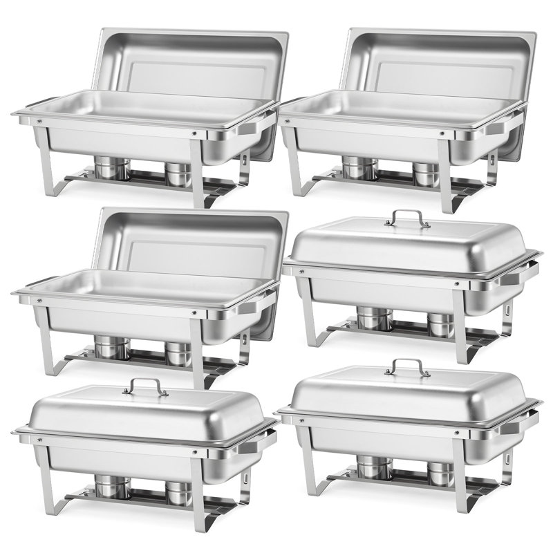 Réchaud rectangulaire, réchaud en acier inoxydable de 9 pintes, ensemble complet de réchaud avec poignée creuse, 3 pinces à nourriture, couvercle, support à carburant, vaisselle pour le banquet