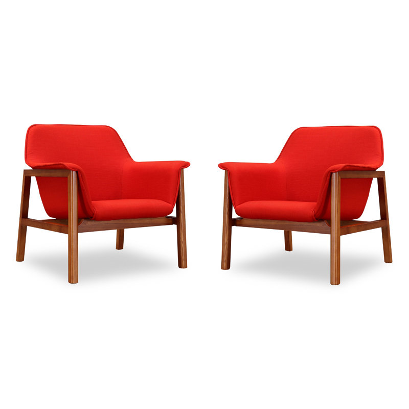 Miller Mid-Century Modern Linen Weave Upholstered Accent Ash Wood Armchair in Burnt Orange, Burnt Orange Linen Blend