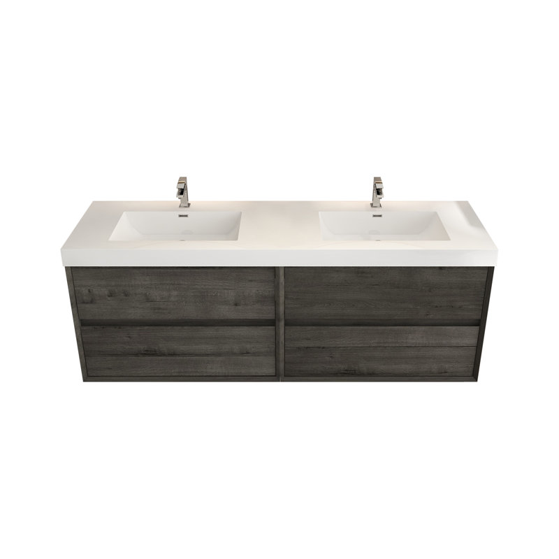 Ensemble de meuble-lavabo double 70 po, Chêne fumé