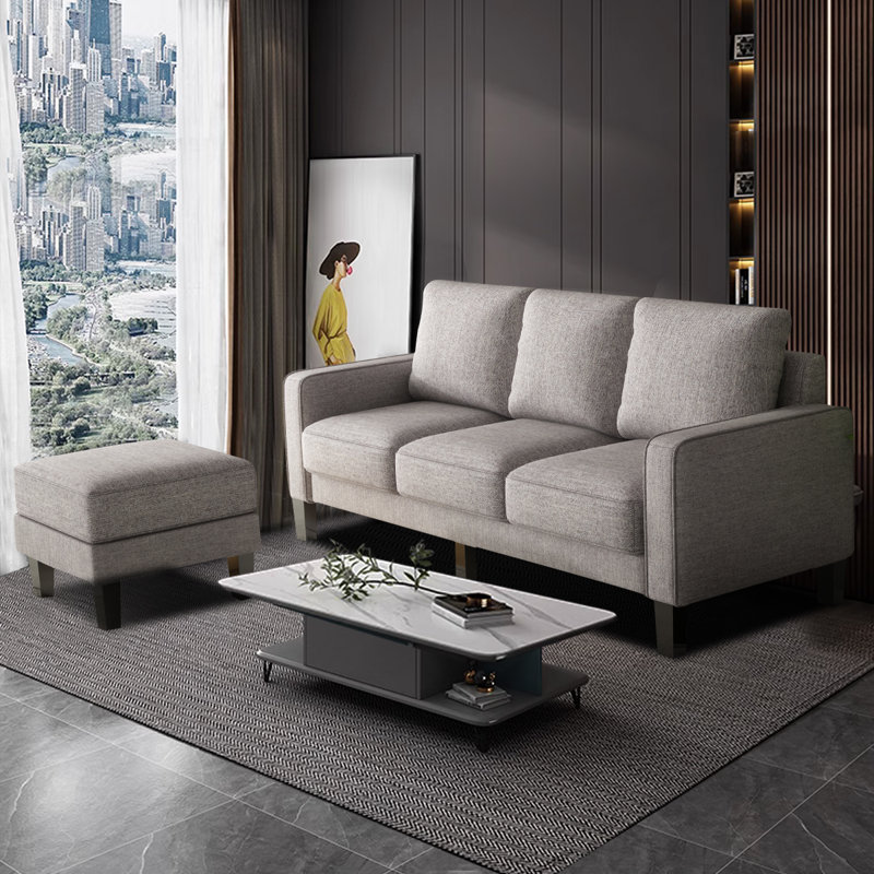 Modern 75'' Upholstered Sofa Chaise, Polyester Light Gray