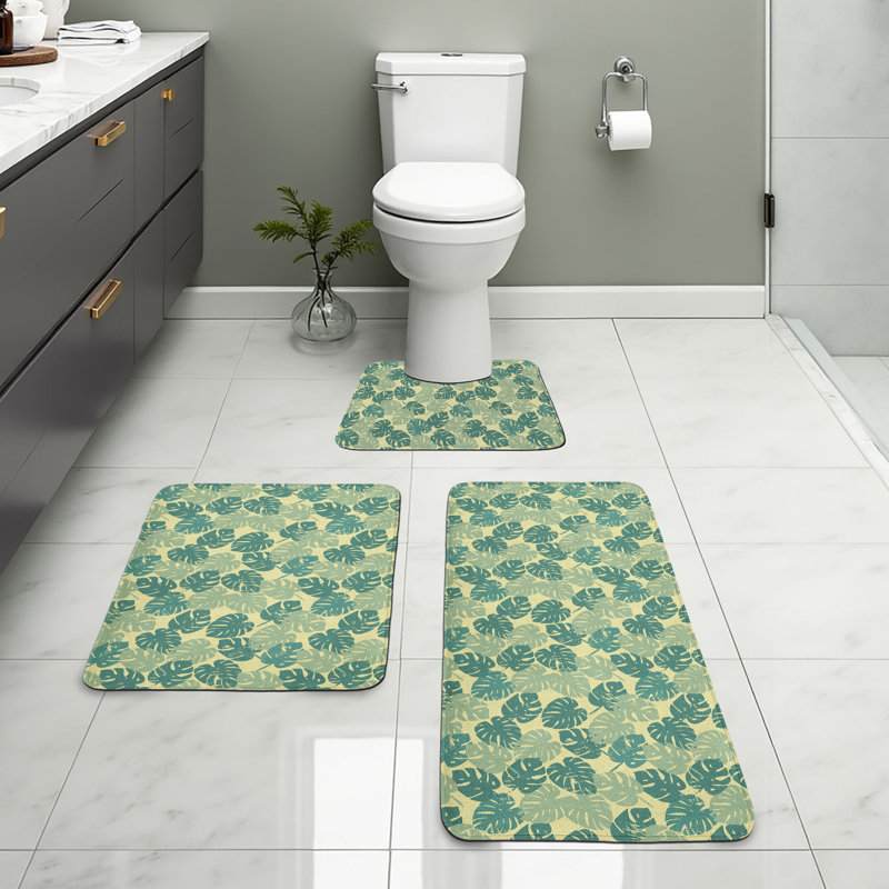  Ensemble de tapis de salle de bain 3 pièces Monstera Green Jade Green