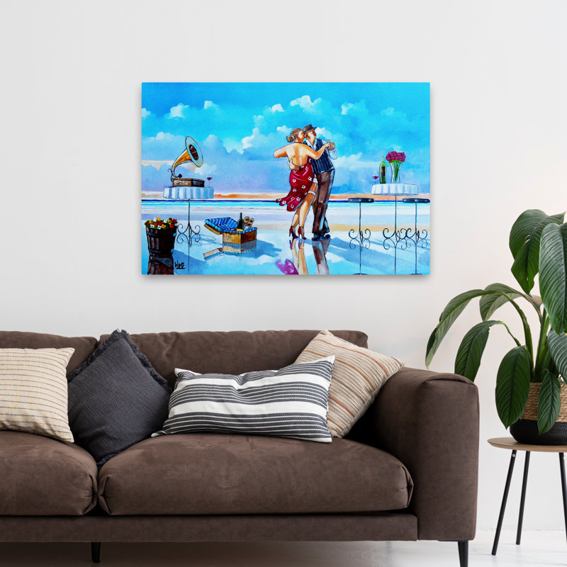 Coucher de soleil Lambada - Figurative Beaches Dance Romance Art, H 32 po x l 48 po