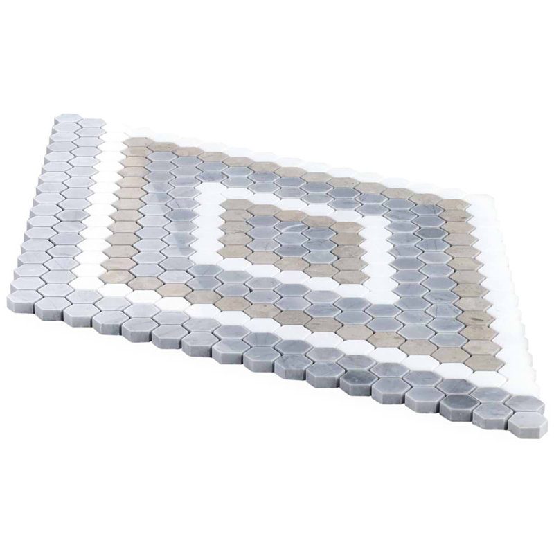 Juno 1" Diamond Hexagon Polished Marble Mosaic, Beige/Gray