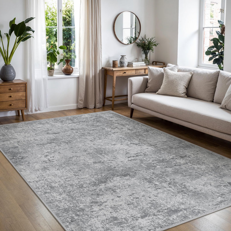 Faux Cashmere Grey Low-Pile Machine Washable Non-Slip Area Rug, Rectangle 80 x 150 cm