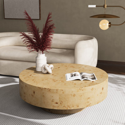 31.5" & 35" Round Solid Wood Burl Coffee Table – Unique Natural Swirl Patterns, Curved Elegant Design, Handcrafted Centerpiece by Ivy Bronx
