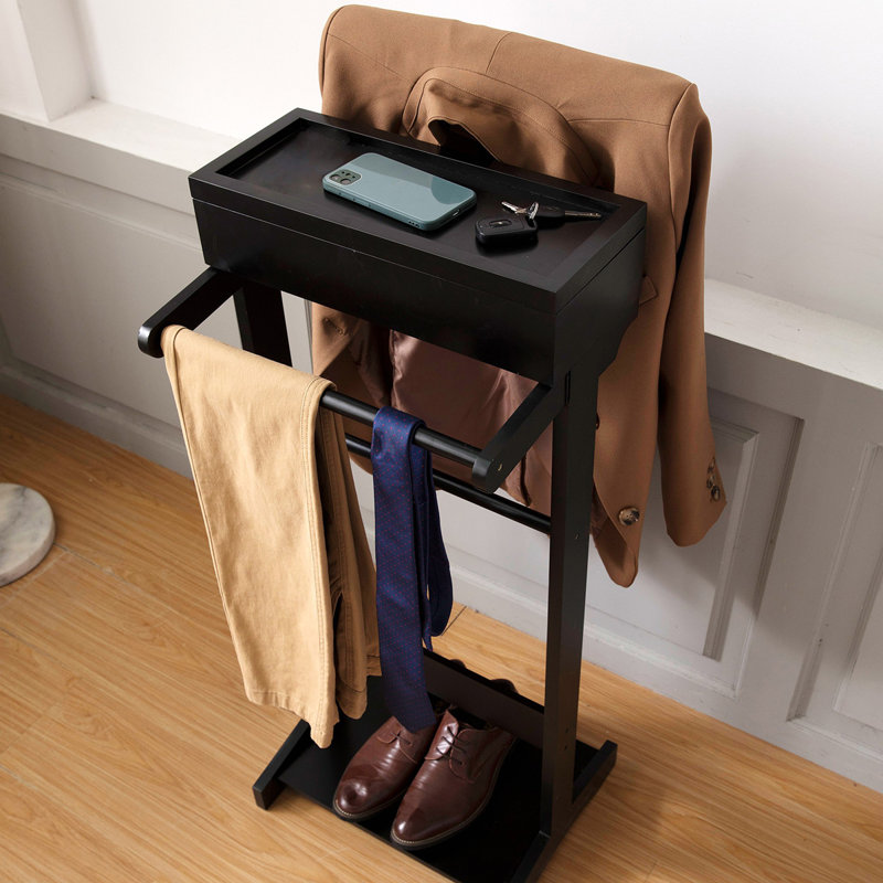 Portable Garment Rack,Clothes Valet Stand With Storage Organizer