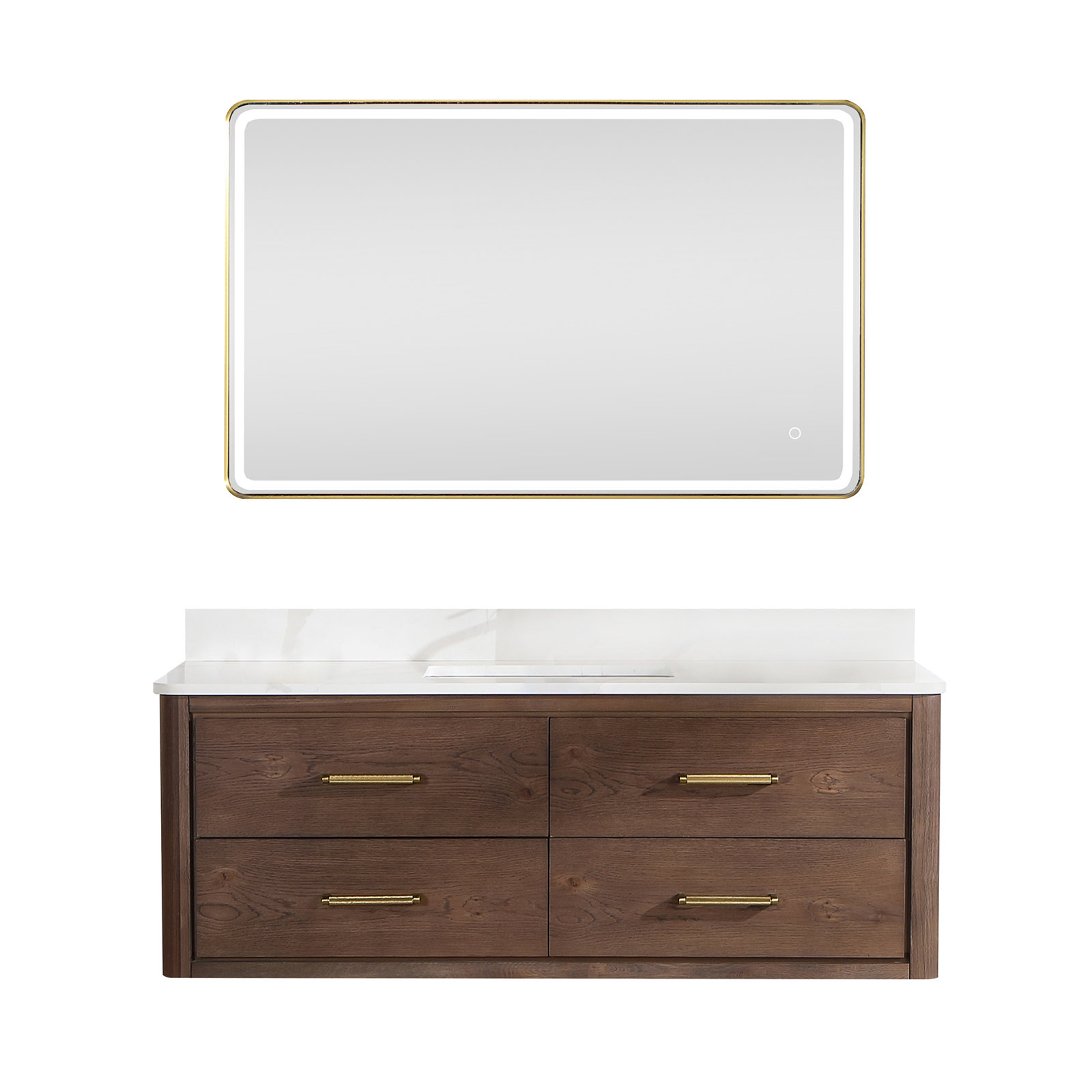 Cristo Single Bathroom Vanity with Top, Dark Brown Oak, 55"
