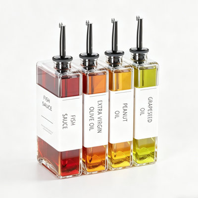 Kitchen Cooking Oil Dispenser Set, 4-Piece Olive Oil and Vinegar Bottles with Dispenser for Home Kitchen Use